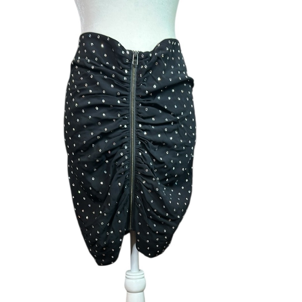 Veronica Beard Black Rhinestone Ruched Pencil Skirt